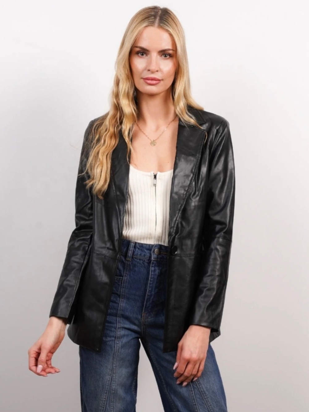 Central Park West Black Vegan Leather Blazer XS